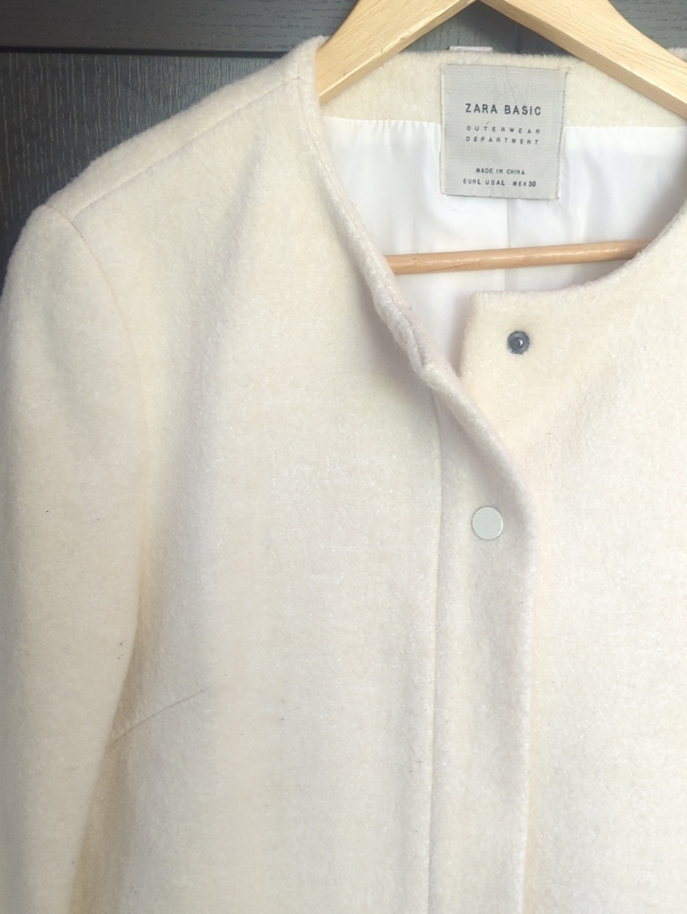 Women's Zara Cream Wool-Blend Pea Coat - Size Large Good Condition - Picture 6 of 6